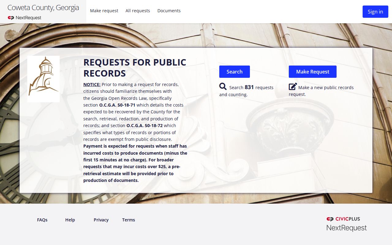 Coweta County warrant records NextRequest portal