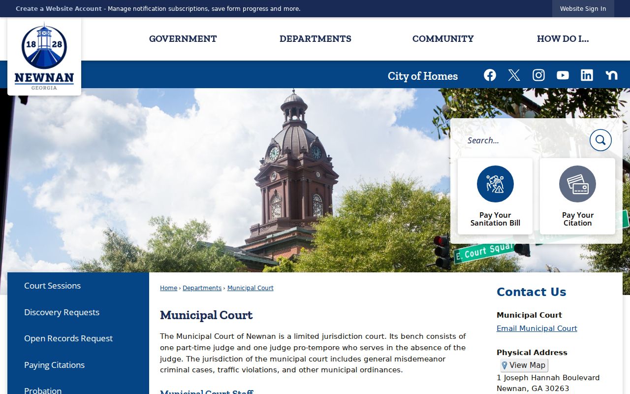 Newnan Municipal Court warrant records contact page