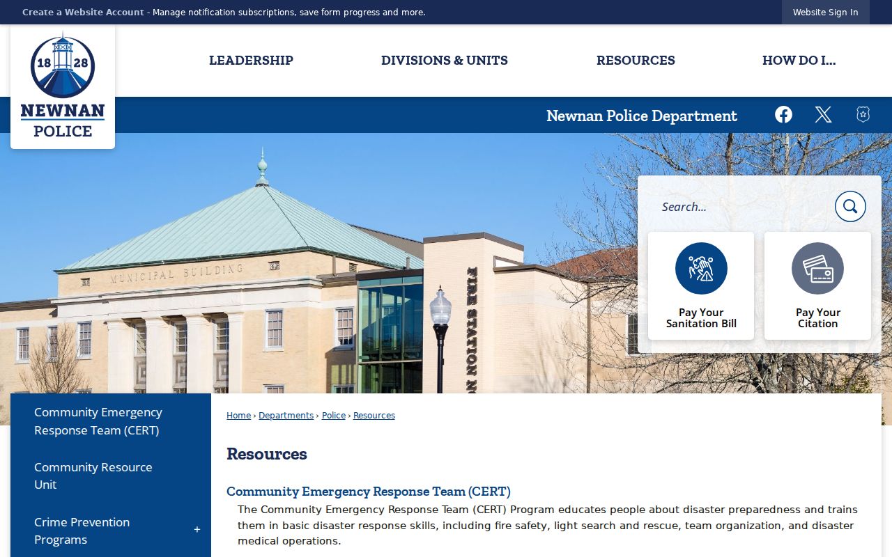 Newnan Police warrant records resources page