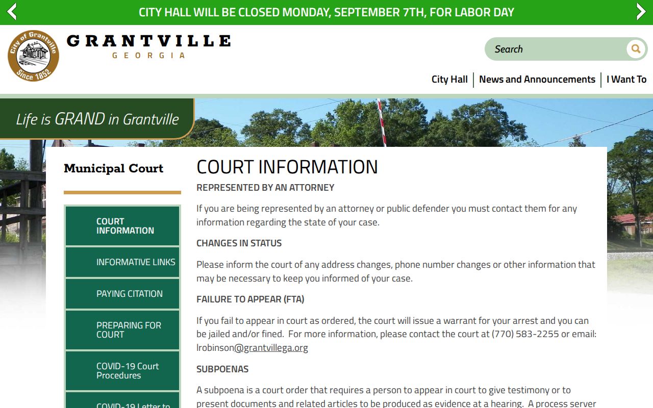 Grantville warrant records failure to appear instructions