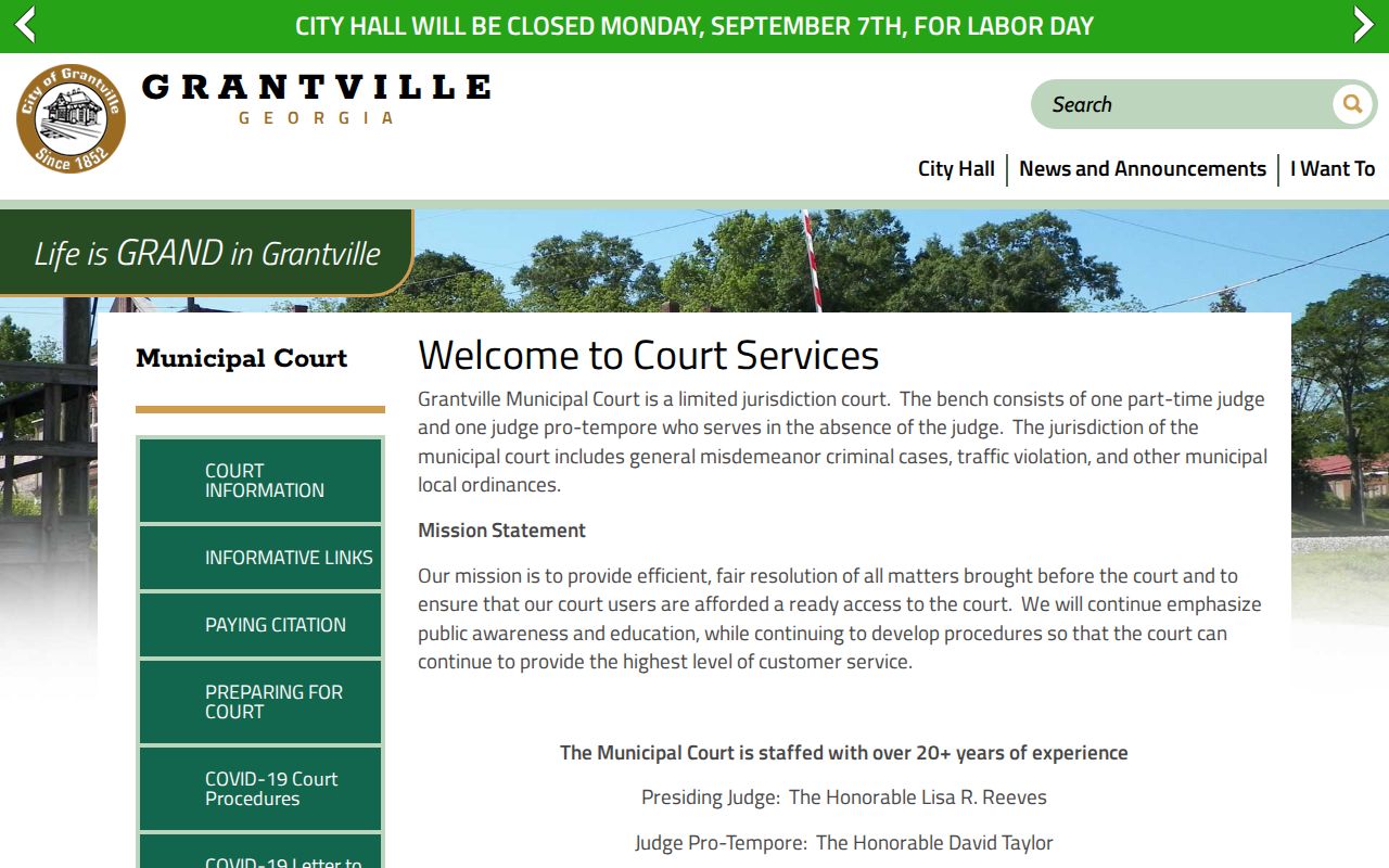 Grantville Municipal Court warrant records contact page