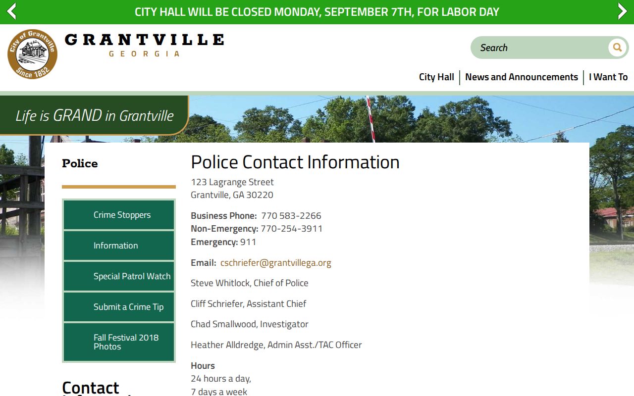 Grantville Police warrant records routing information