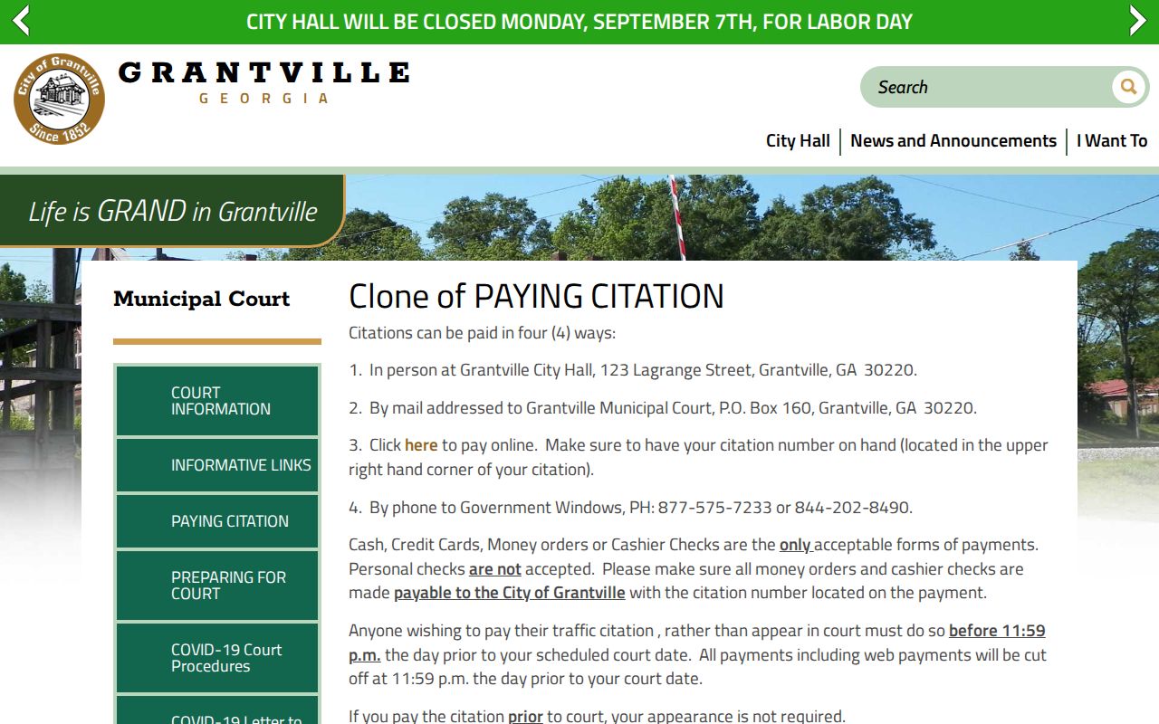 Grantville warrant records citation payment channels