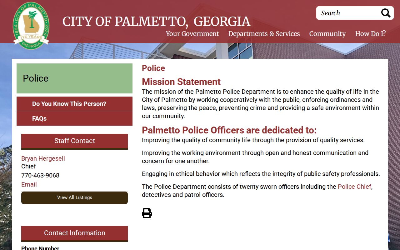 Palmetto Police warrant records contact information