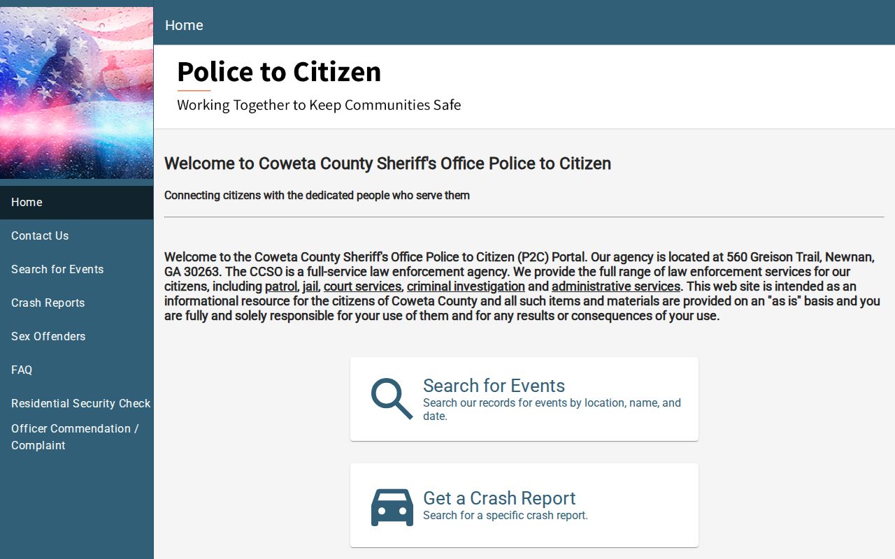 Coweta County warrant records Police-to-Citizen entry screen
